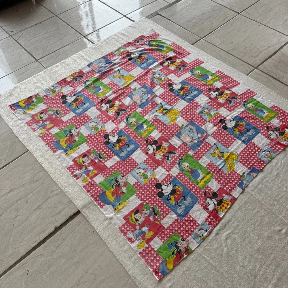 Vintage Walt Disney Productions Character Patchwork Fabric Mickey Donald 46x43